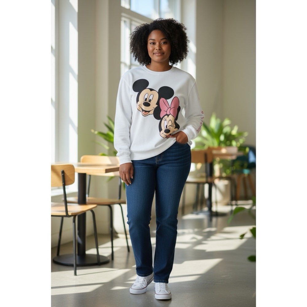 DISNEY NWT White Long Sleeve Minnie/Mickey Sweatshirt 2X